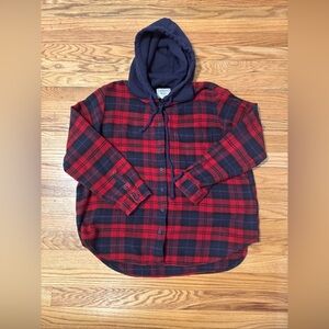 American Eagle Men's Flannel Hoodie Shirt Multi Plaid Long Sleeve Cotton Medium